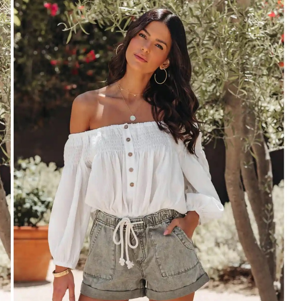BNWT Cotton Smocked Off The Shoulder Top